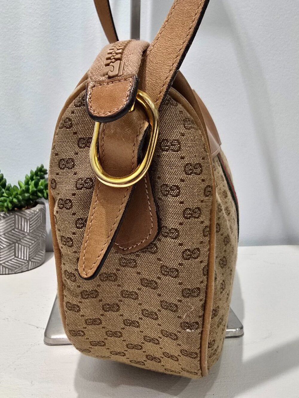 Gucci - Vintage GG Monogram Shoulder Bag, Web Stripe, Made in Italy​​ - Picture 6 of 16